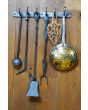 Antique French Fireplace Tools made of Wrought iron, Copper, Polished brass 