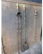 Antique French Fireplace Tools made of Wrought iron, Polished brass 