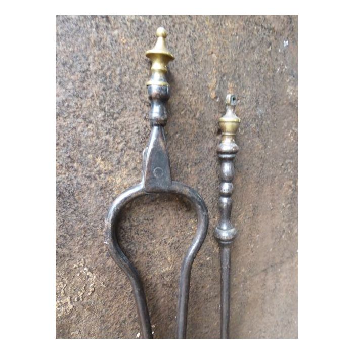 Antique Dutch Fire Tools made of Wrought iron, Brass 