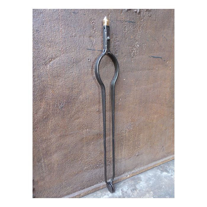 Antique Dutch Fire Tongs made of Wrought iron, Polished copper 