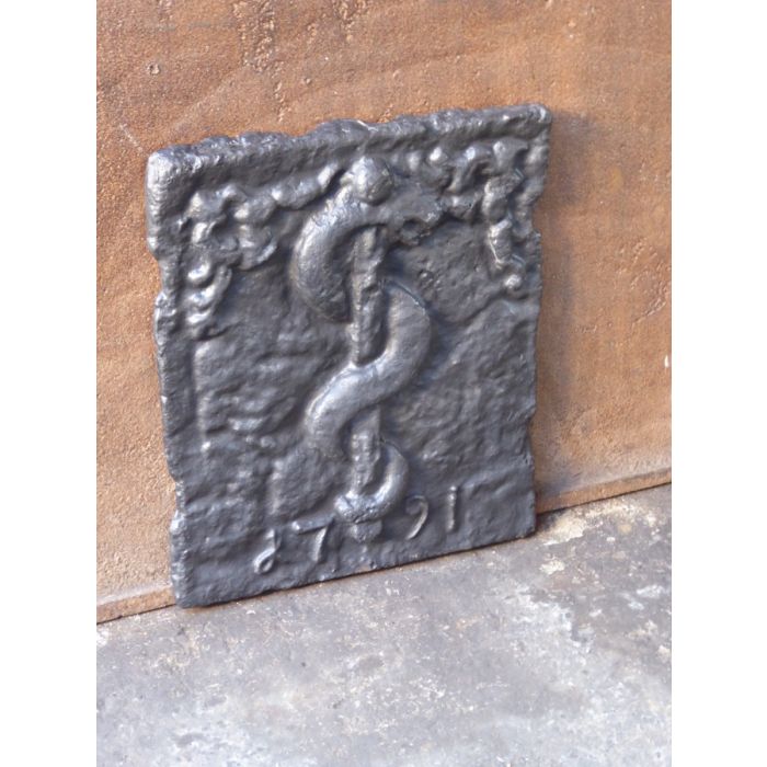 Rod of Asclepius Fireback made of Cast iron 