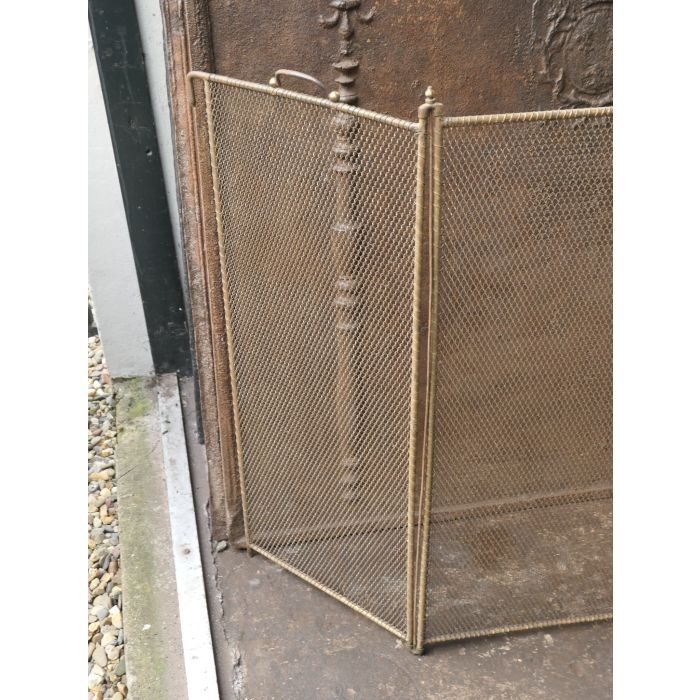 Tall Antique French Fire Screen made of Brass, Iron mesh, Iron 