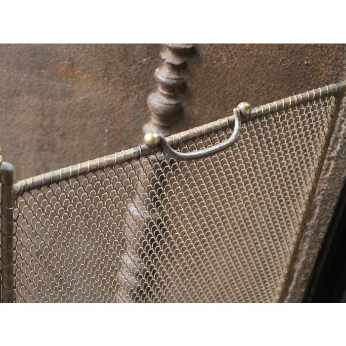 Tall Antique French Fire Screen made of Brass, Iron mesh, Iron 