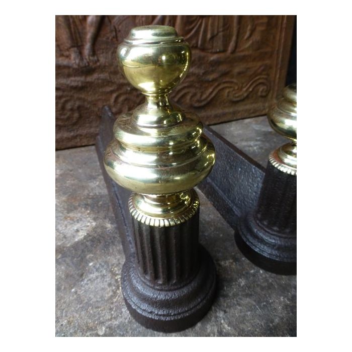 Neoclassical Style Andirons made of Cast iron, Polished brass 