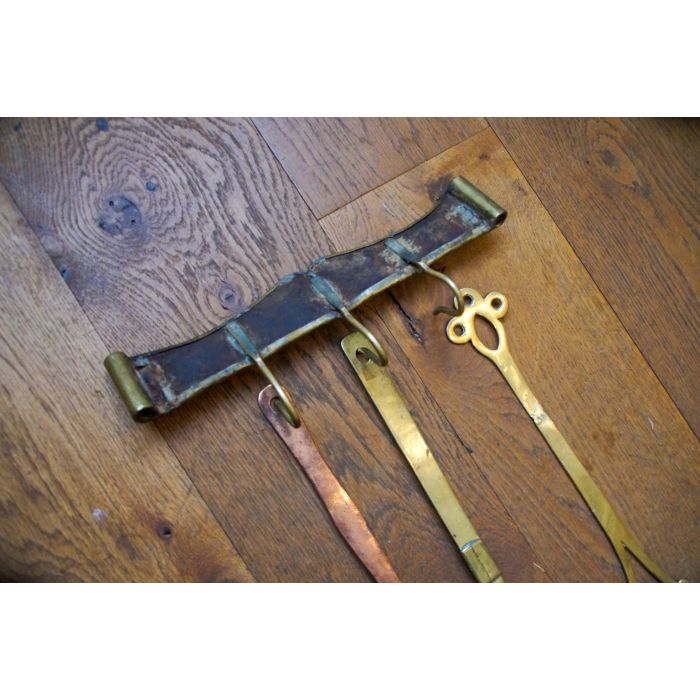 Antique Wall Hanging Fireplace Tools made of Wrought iron, Brass, Copper 