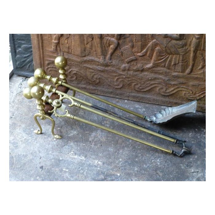 Brass Fireplace Tool Set made of Brass, Wood 