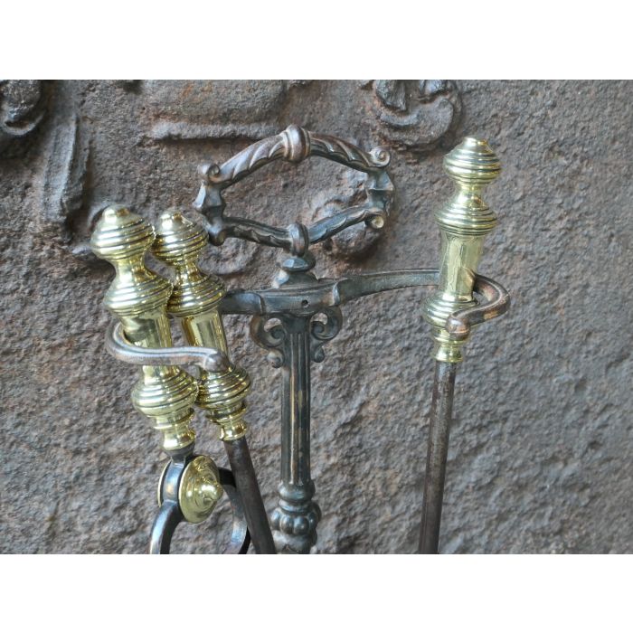Victorian Fireplace Tool Set made of Cast iron, Wrought iron, Polished brass 