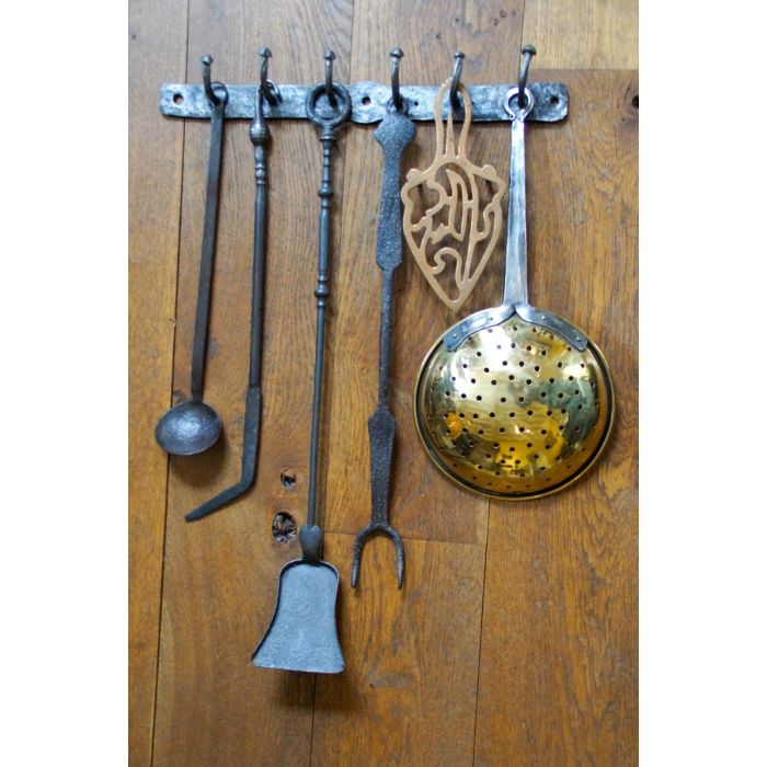 Antique Hanging Fireplace Tools made of Wrought iron, Copper, Polished brass 