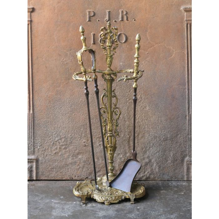 Antique French Fireplace Tools made of Wrought iron, Brass 