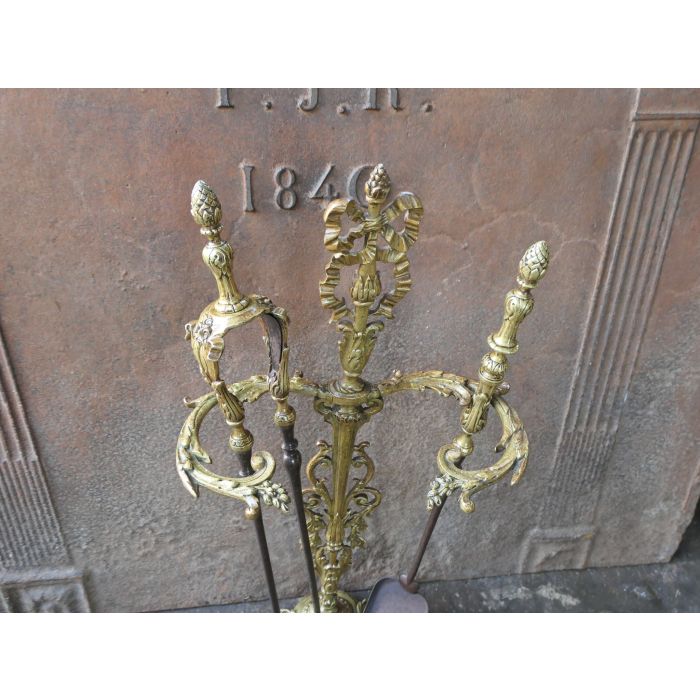 Antique French Fireplace Tools made of Wrought iron, Brass 