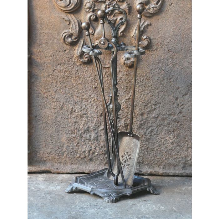 Victorian Fireplace Tool Set made of Wrought iron, Brass 