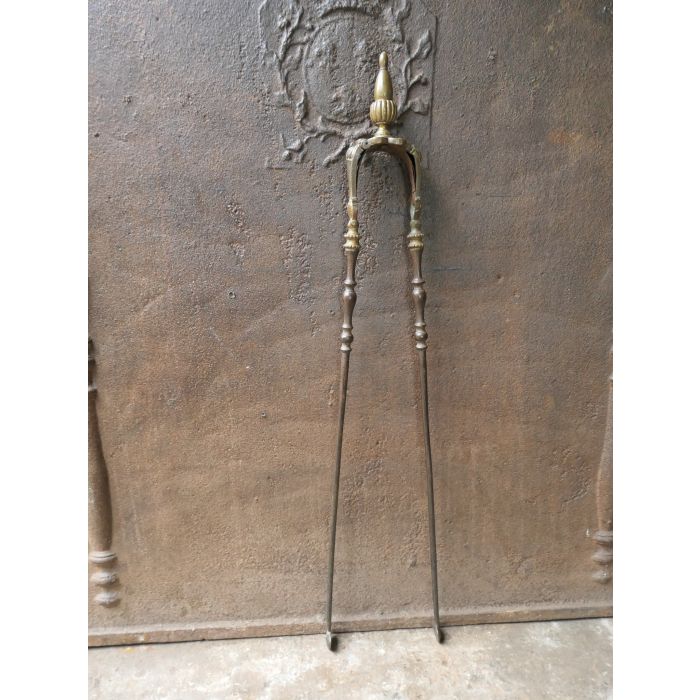 Antique French Fire Tongs made of Wrought iron, Brass 