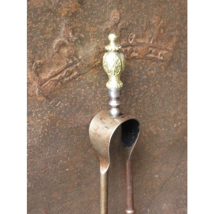 Napoleon III Fire Tongs made of Wrought iron, Polished brass 