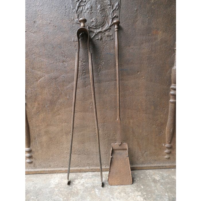 Antique French Fireplace Tools made of Wrought iron 
