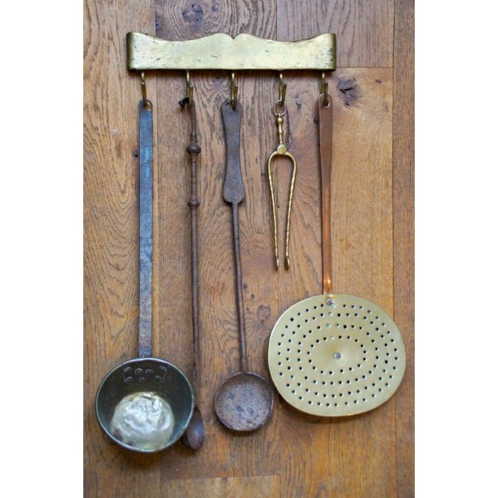 Antique Wall-mounted Fireplace Tools made of Wrought iron, Brass, Copper 