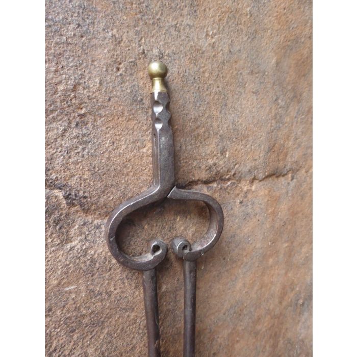 Gothic Fireplace Tongs made of Wrought iron, Brass 