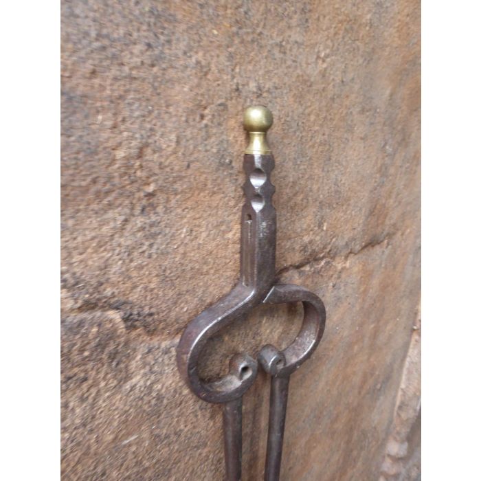 Gothic Fireplace Tongs made of Wrought iron, Brass 