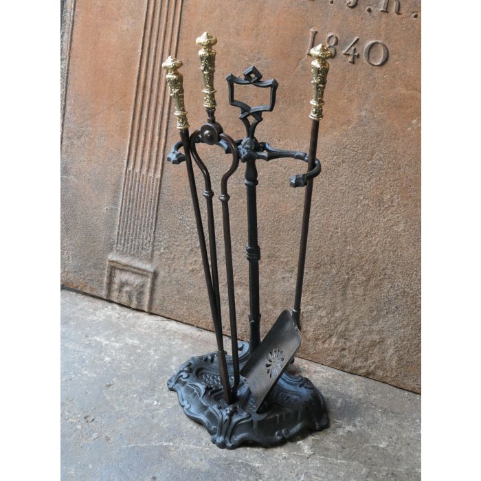Victorian Fireplace Tool Set made of Cast iron, Wrought iron, Bronze 