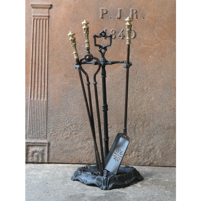 Victorian Fireplace Tool Set made of Cast iron, Wrought iron, Bronze 