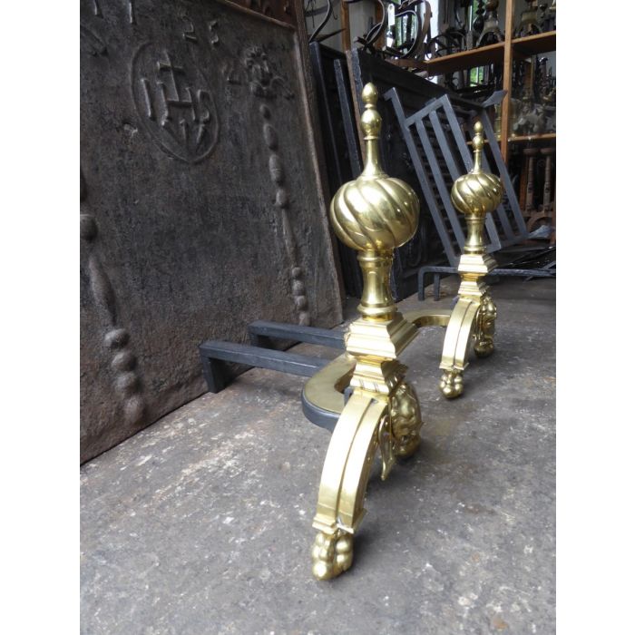 Louis XIV Style Andirons made of Cast iron, Polished brass 
