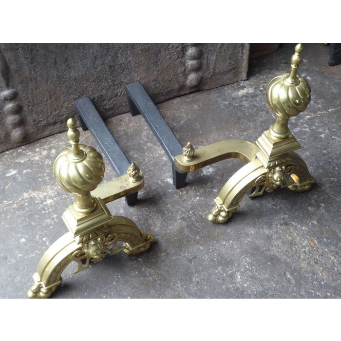 Louis XIV Style Andirons made of Cast iron, Polished brass 