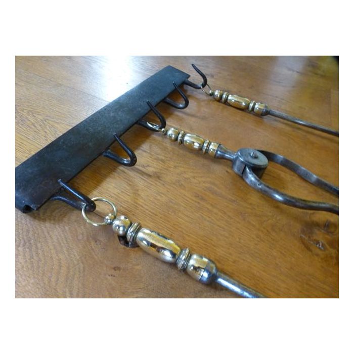 Polished Steel Fire Irons made of Wrought iron, Brass, Polished steel 