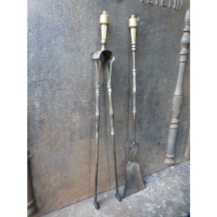 Art Nouveau Fire Tools made of Wrought iron, Brass 