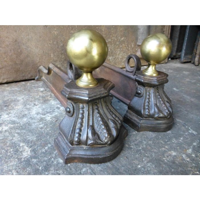 Neoclassical Style Andirons made of Wrought iron, Brass 