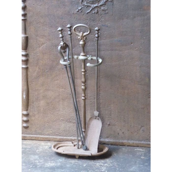 Antique Fireside Companion Set made of Cast iron, Wrought iron, Brass 