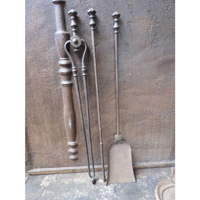 Antique Fireside Companion Set made of Cast iron, Wrought iron, Brass 