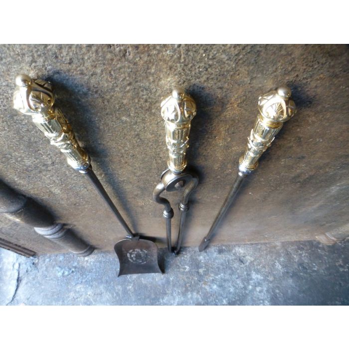 Victorian Fireplace Tool Set made of Wrought iron, Bronze 