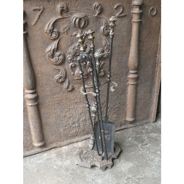 Victorian Fireplace Tool Set made of Cast iron, Wrought iron, Brass 