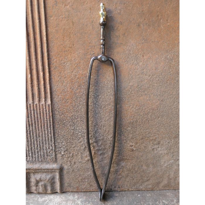 Napoleon III Fire Tongs made of Wrought iron, Polished brass 