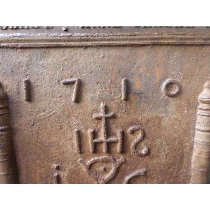 Pillars with IHS Monogram Fireback made of Cast iron 