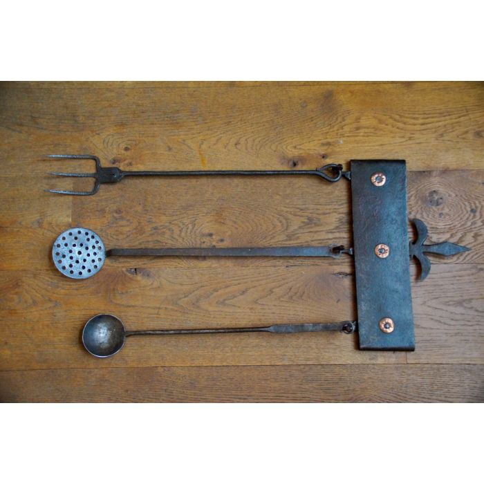 Antique Dutch Fire Tools made of Wrought iron, Copper 