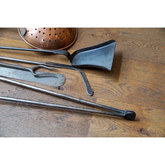 Antique Wall-mounted Fireplace Tools made of Wrought iron, Copper, Bronze 