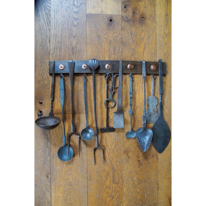 Antique Dutch Fire Tools made of Wrought iron, Copper 