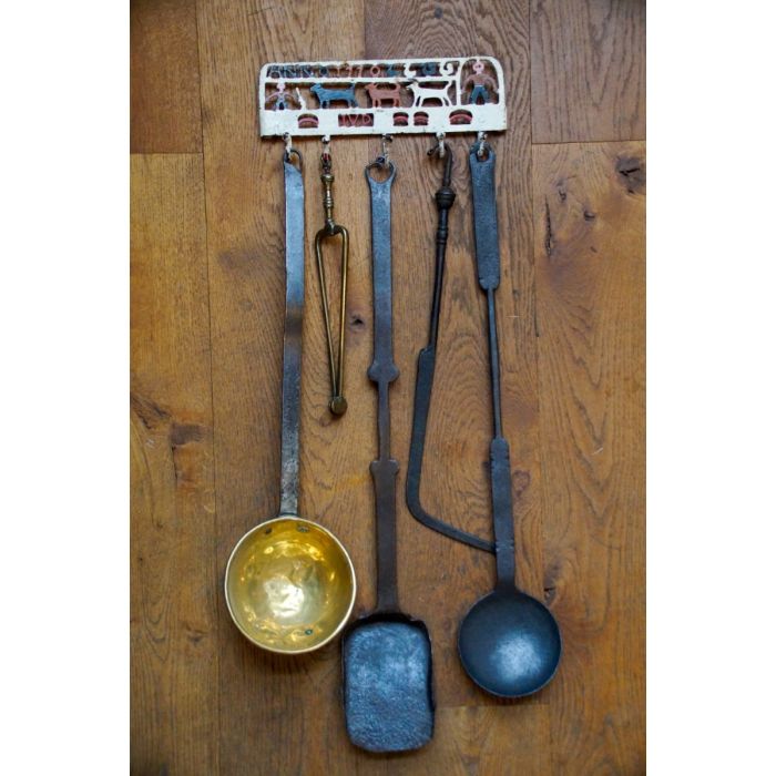 Antique Wall Hanging Fireplace Tools made of Wrought iron, Brass 