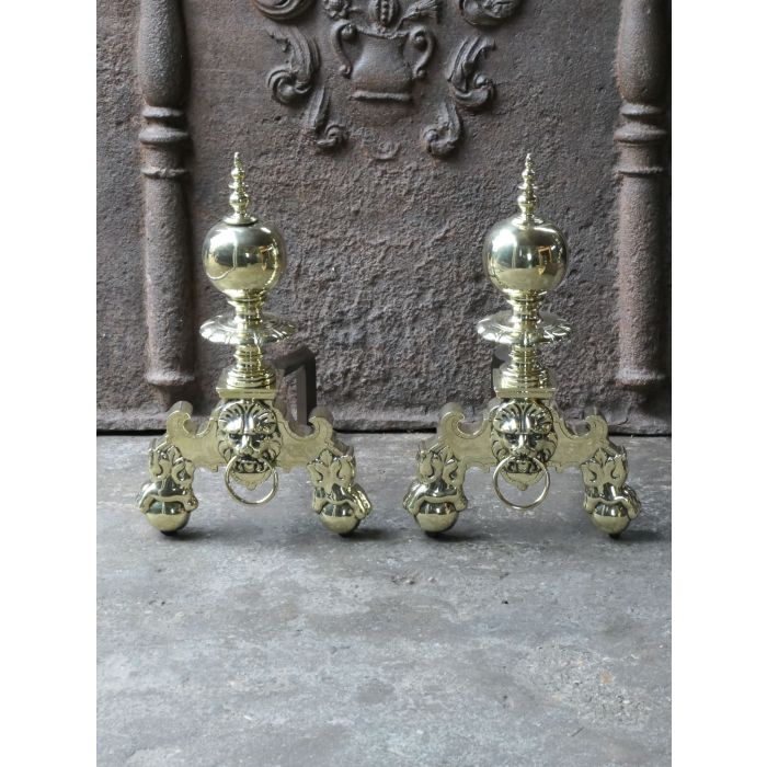 Louis XIV Style Andirons made of Wrought iron, Polished brass 