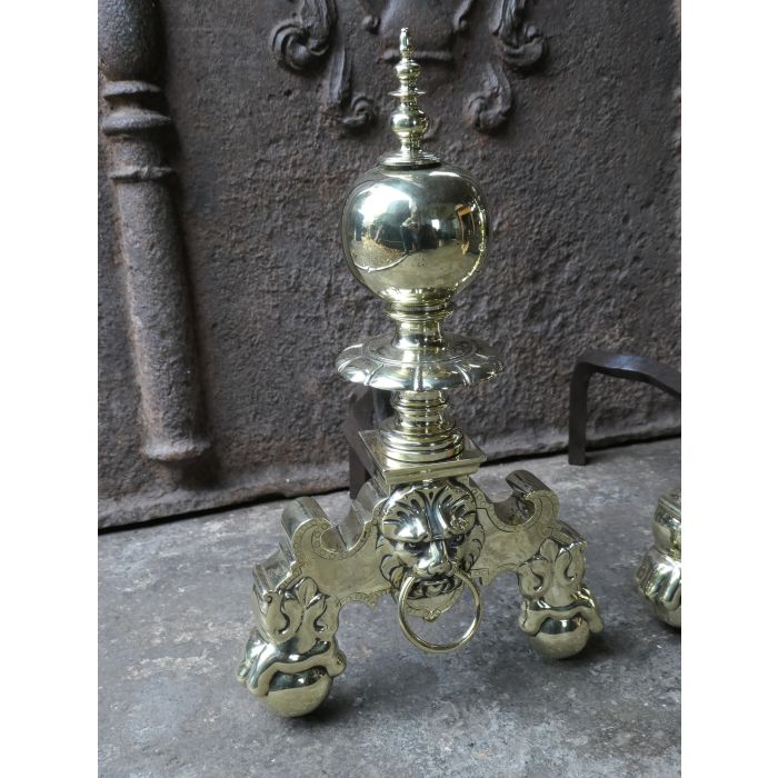 Louis XIV Style Andirons made of Wrought iron, Polished brass 