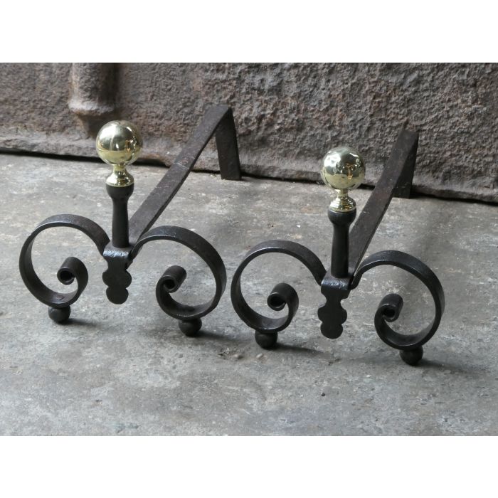 Louis XV Iron Andirons made of Wrought iron, Polished brass 