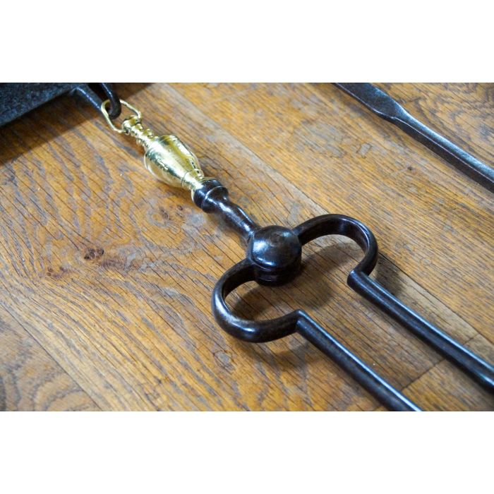 Antique Dutch Fire Tools made of Wrought iron, Polished brass 