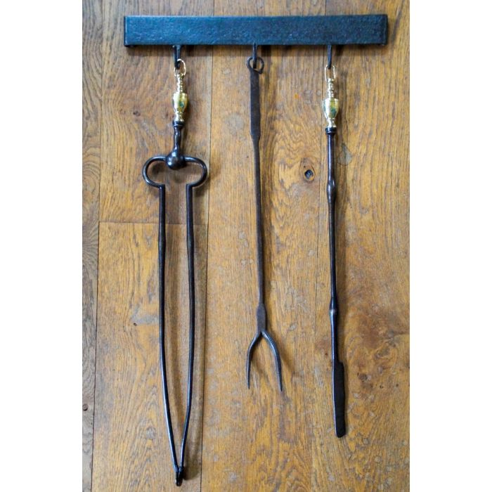 Antique Dutch Fire Tools made of Wrought iron, Polished brass 
