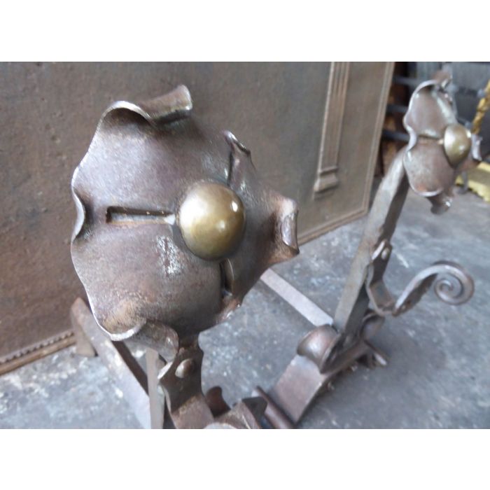 Art Nouveau Andirons made of Wrought iron, Brass 