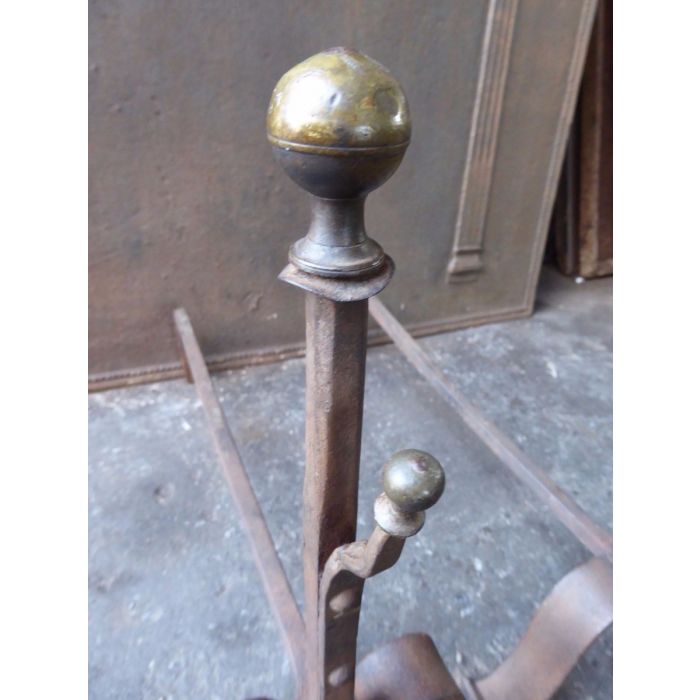 Antique Hand-Forged Andiron made of Wrought iron, Brass 