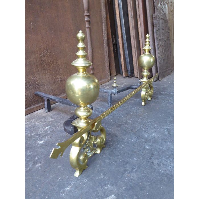 Louis XIV Style Andirons made of Wrought iron, Polished brass, Bronze 