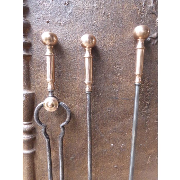 Victorian Fireplace Tool Set made of Polished steel, Polished copper 