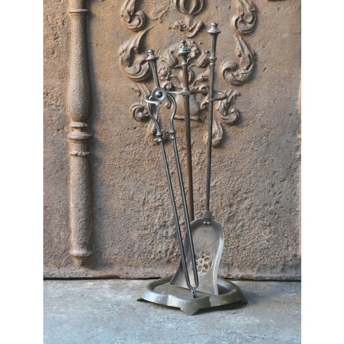 Victorian Fireplace Tool Set made of Wrought iron, Brass 
