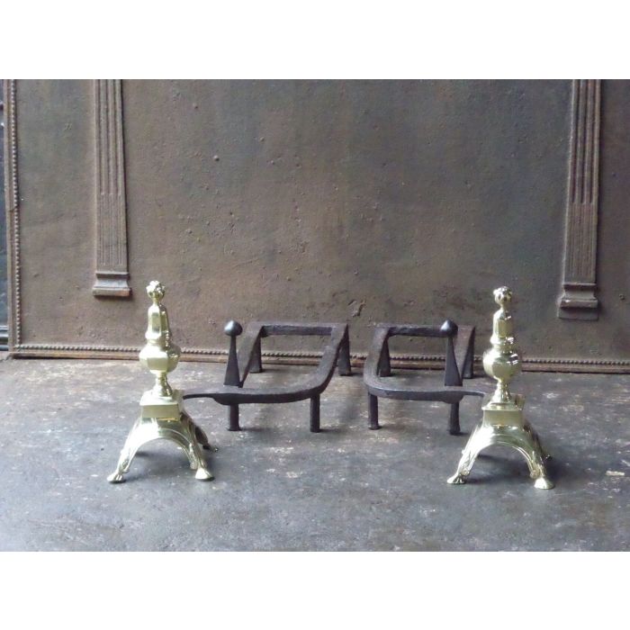 Louis XIV Andirons made of Wrought iron, Polished brass 