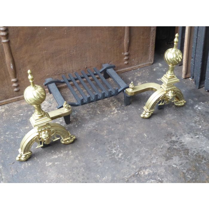 Neo Gothic Fire Basket made of Cast iron, Wrought iron, Polished brass 